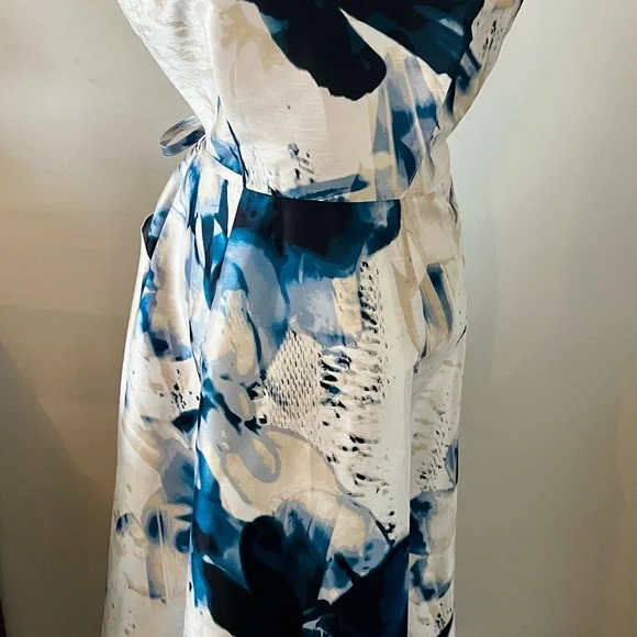 NWT Donna Karan Blue and White Asymmetrical Tie Front Dress - Picture 5 of 7